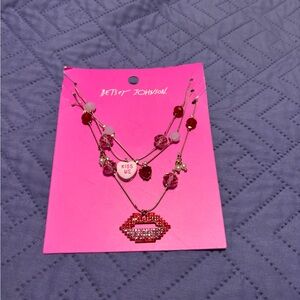 Betsey Johnson Pink and Red Lip Charm Necklace